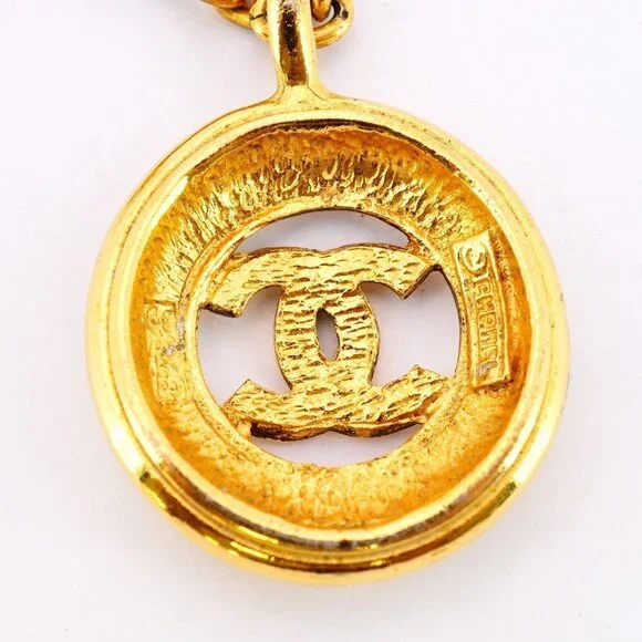 CHANEL Authentic Gold Logo Necklace